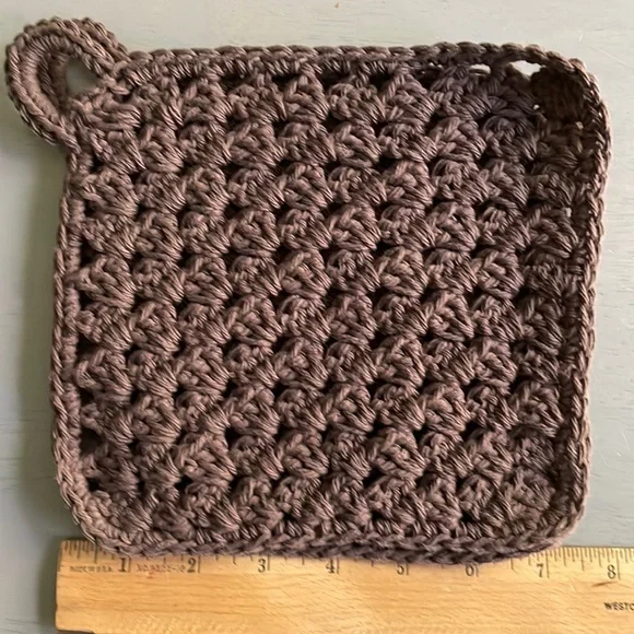 2 Handmade Dishcloths Washcloths w Loop100% Cotton Dark Brown Hand Crocheted - Picture 4 of 4